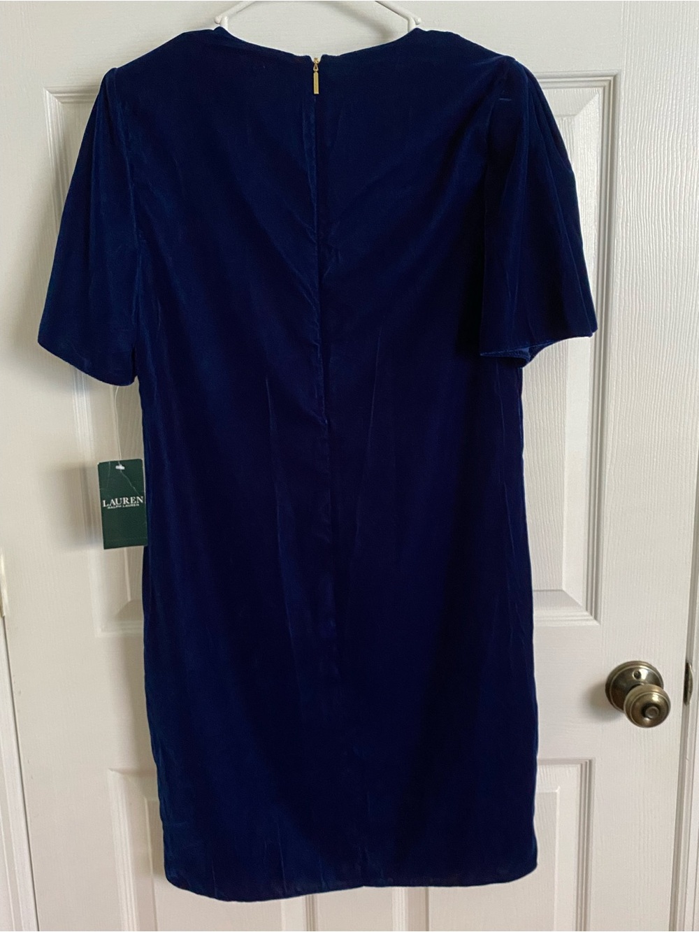 NWT Lauren Ralph Lauren Sapphire Blue Velvet Short-Sleeve Sheath Dress – Size 6 - Picture 3 of 4